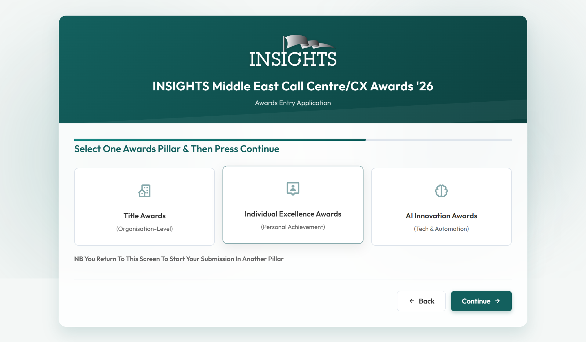 Awards pillar selection page